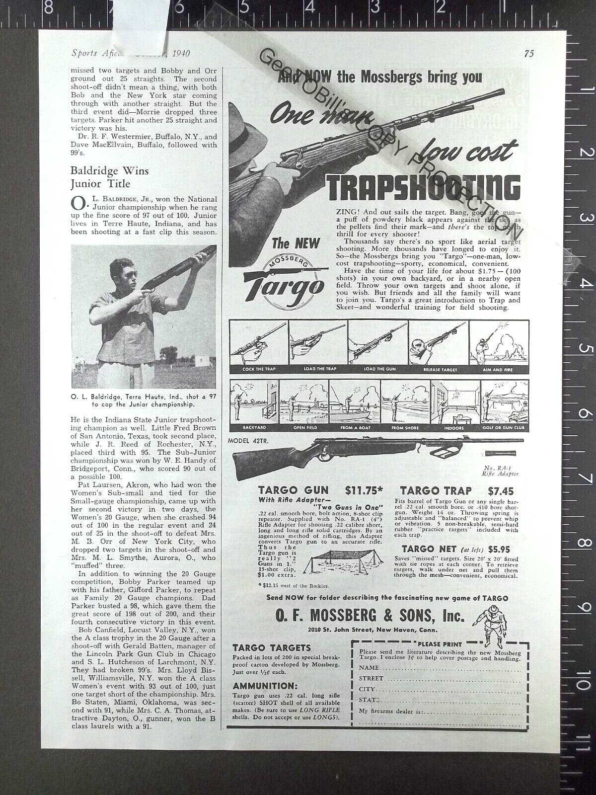 1932 ADVERTISEMENT for O F Mossberg Targo Model 42TR .22 trapshooting rifle