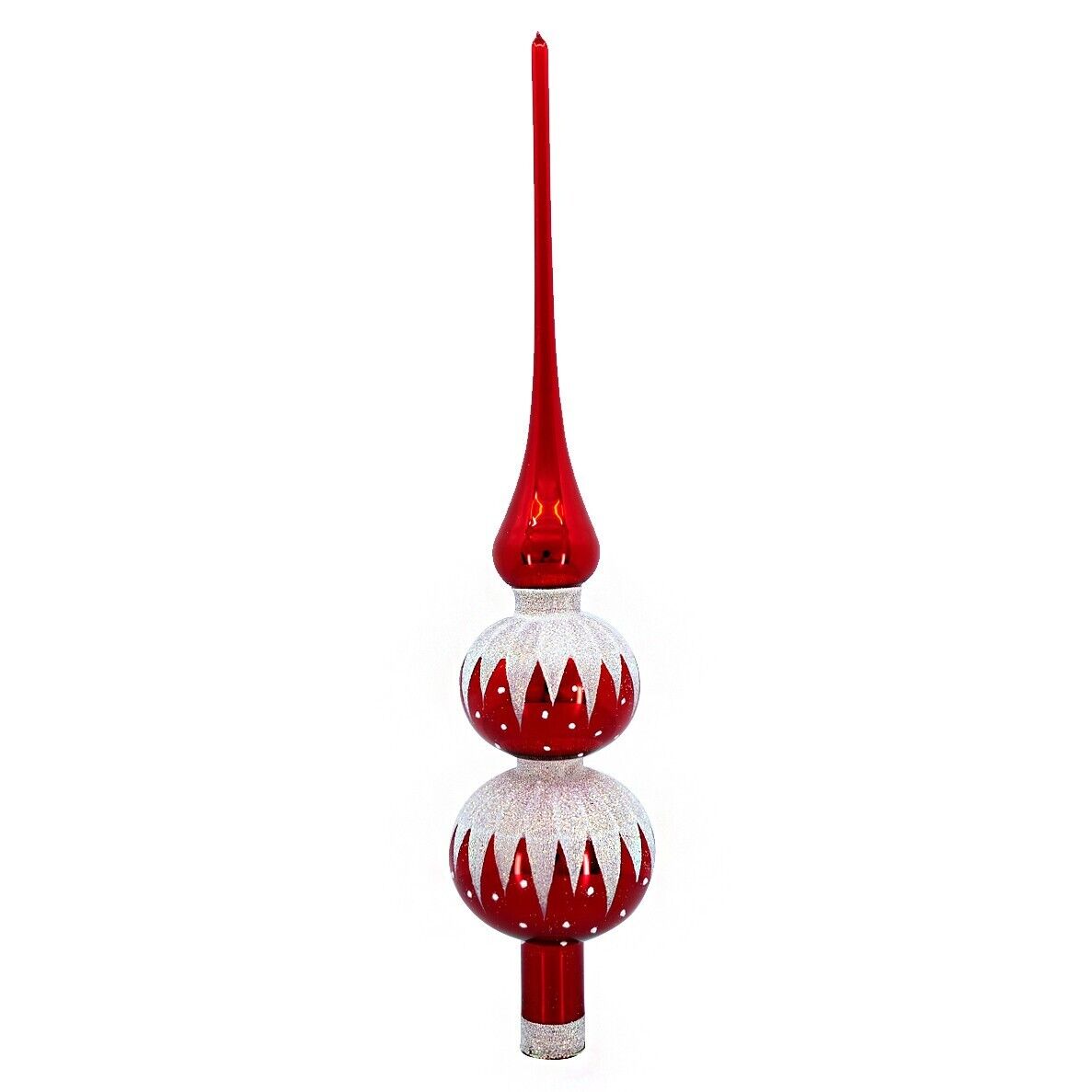 Retro Style Czech Glass Christmas Topper Handblown Ornament Top Red 10.6-inch