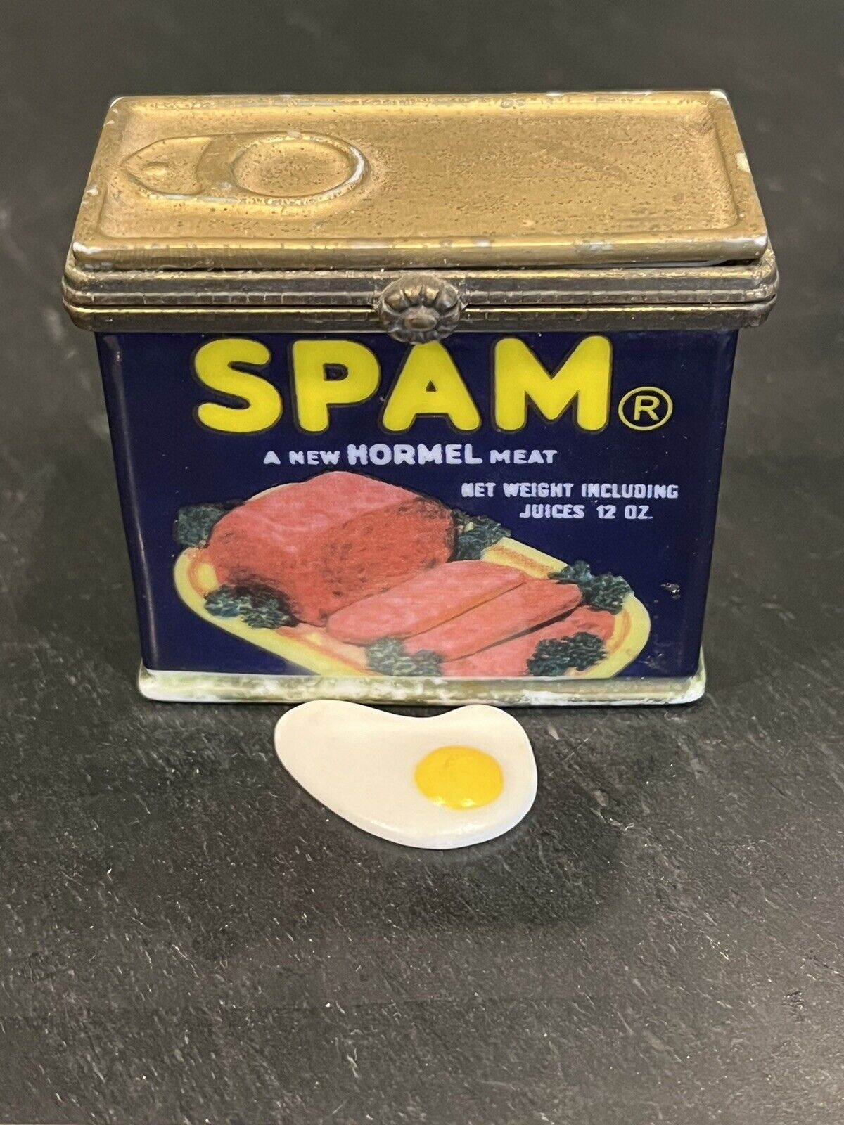 Spam Can w/ Fried Egg Trinket Porcelain Hinged Box Midwest of Cannon Falls PHB