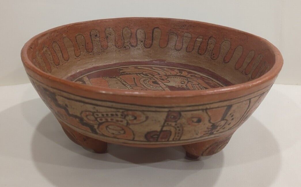 POLYCHROMED MAYAN TRI-FOOTED RATTLE BOWL mammoform fertility terracotta pottery