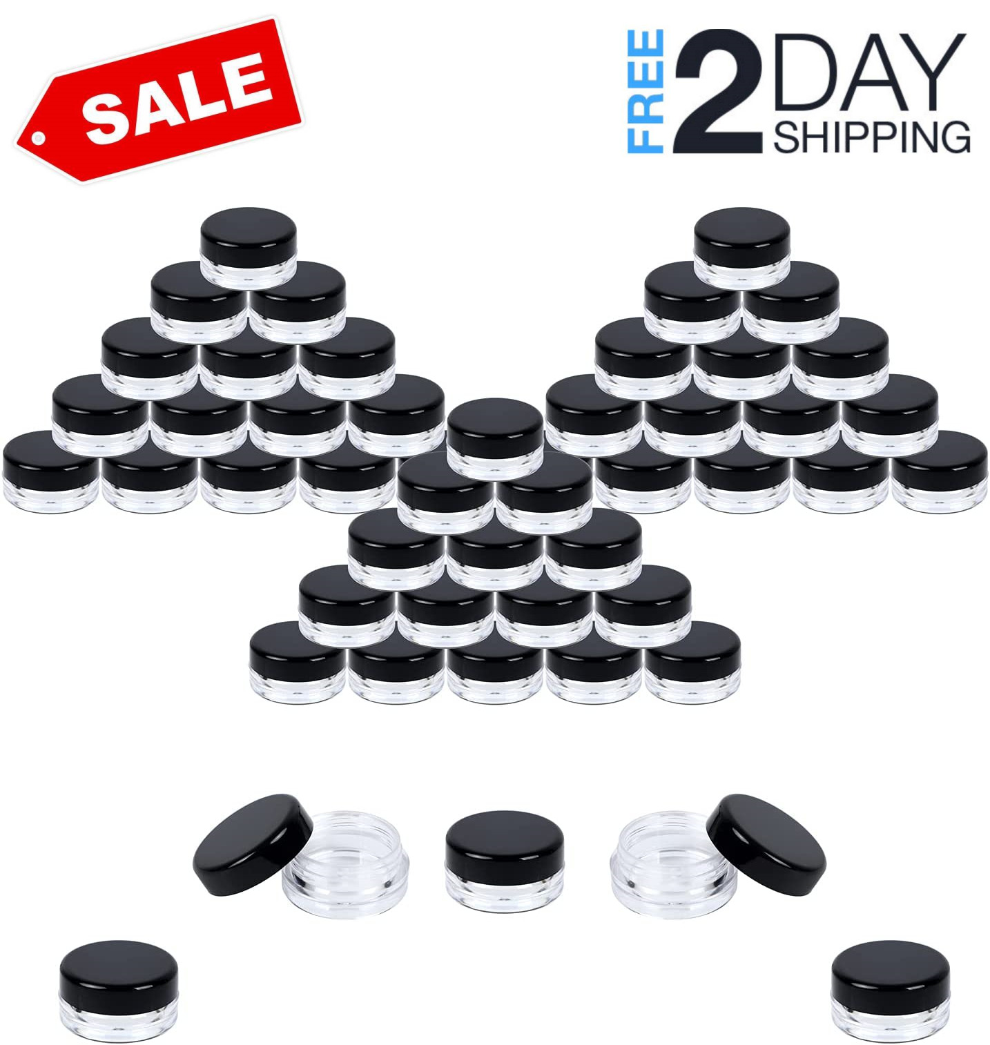 50PCS 3g Dab Containers 3ml Round Clear Jars with Black Lids for Scrubs Lotions