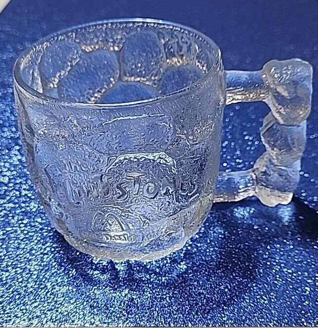 McDonalds Flintstones Rock Handle Mug Clear Glass Coffee Cup