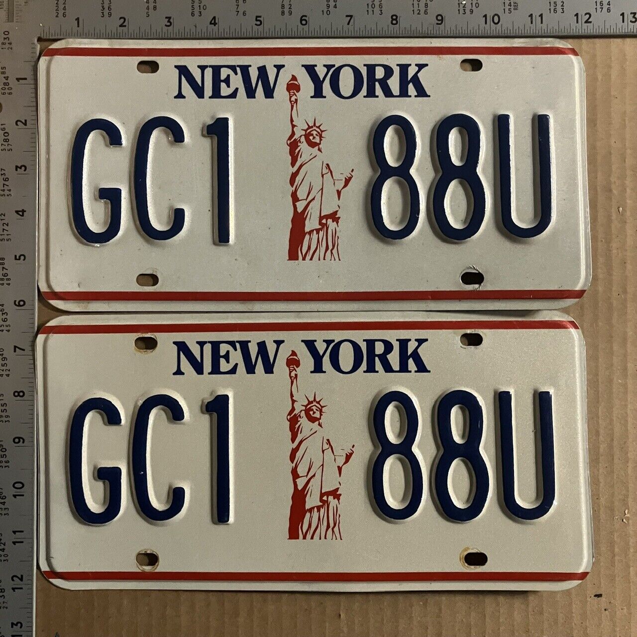 1986 New York license plate pair GC1 88U YOM DMV great for your 88 13232