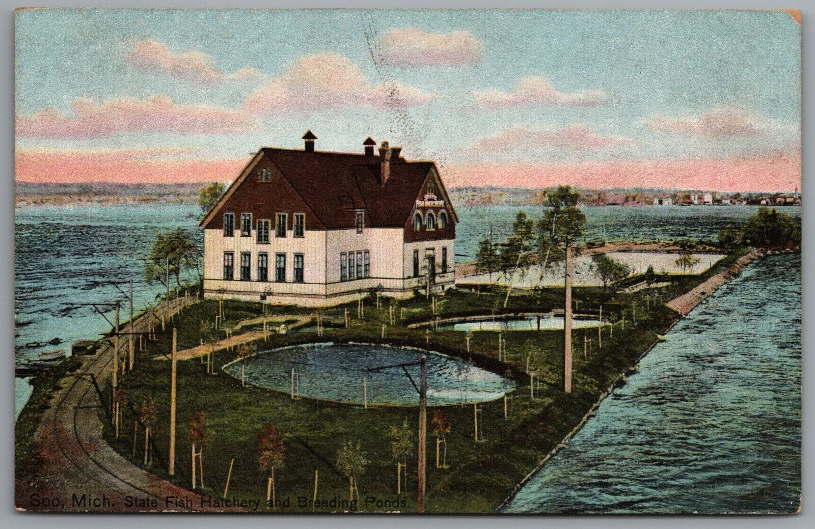 Soo Mich. State Fish Hatchery and Breeding Ponds c1908 Postcard Michigan