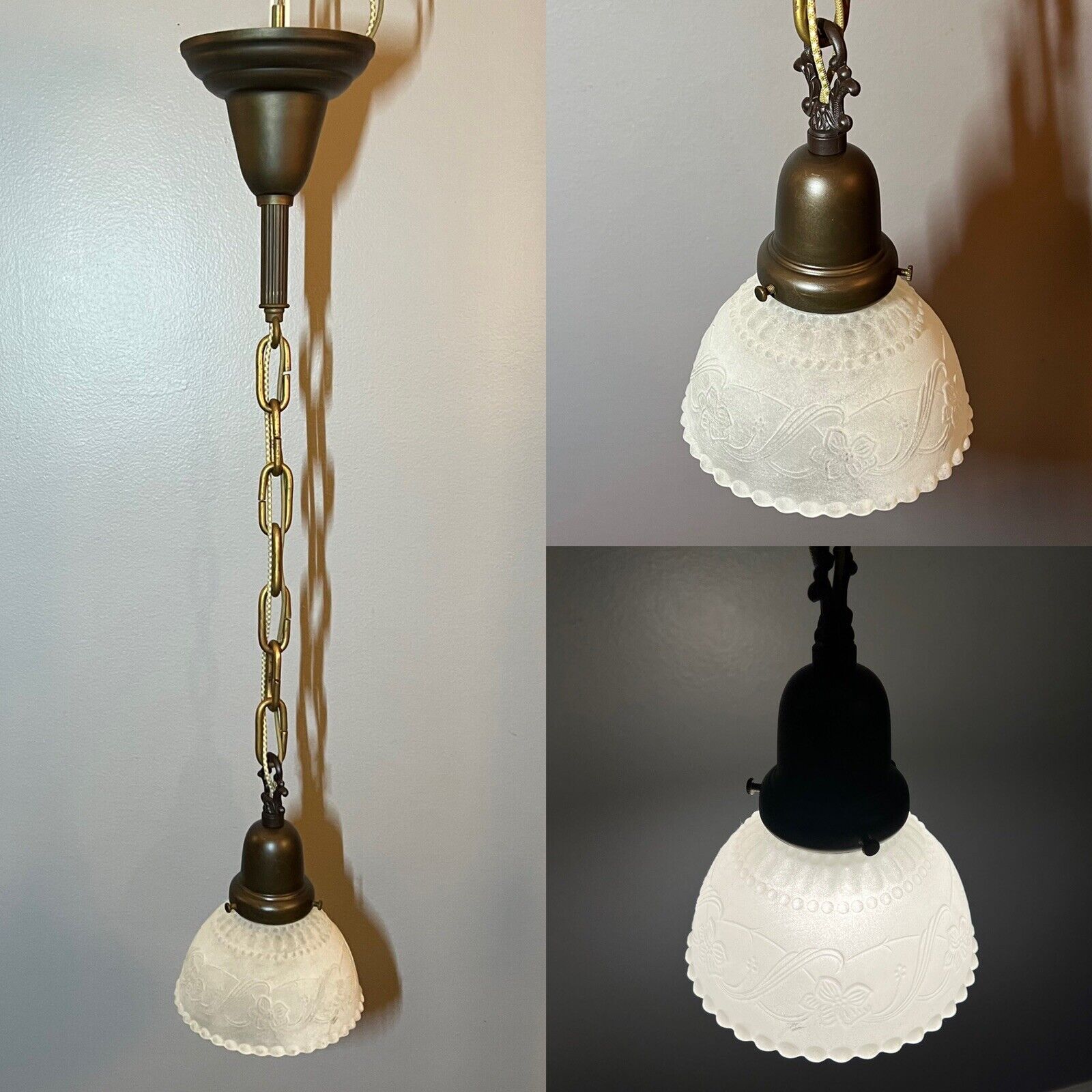 Rewired Single Long Pendant Fixture Frosted White Globe 145D