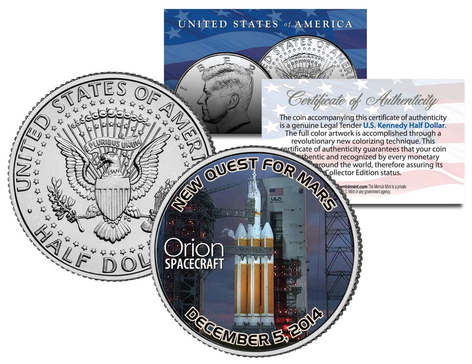 ORION Spacecraft NASA Test Flight 2014 JFK Half Dollar Coin - NEW QUEST FOR MARS