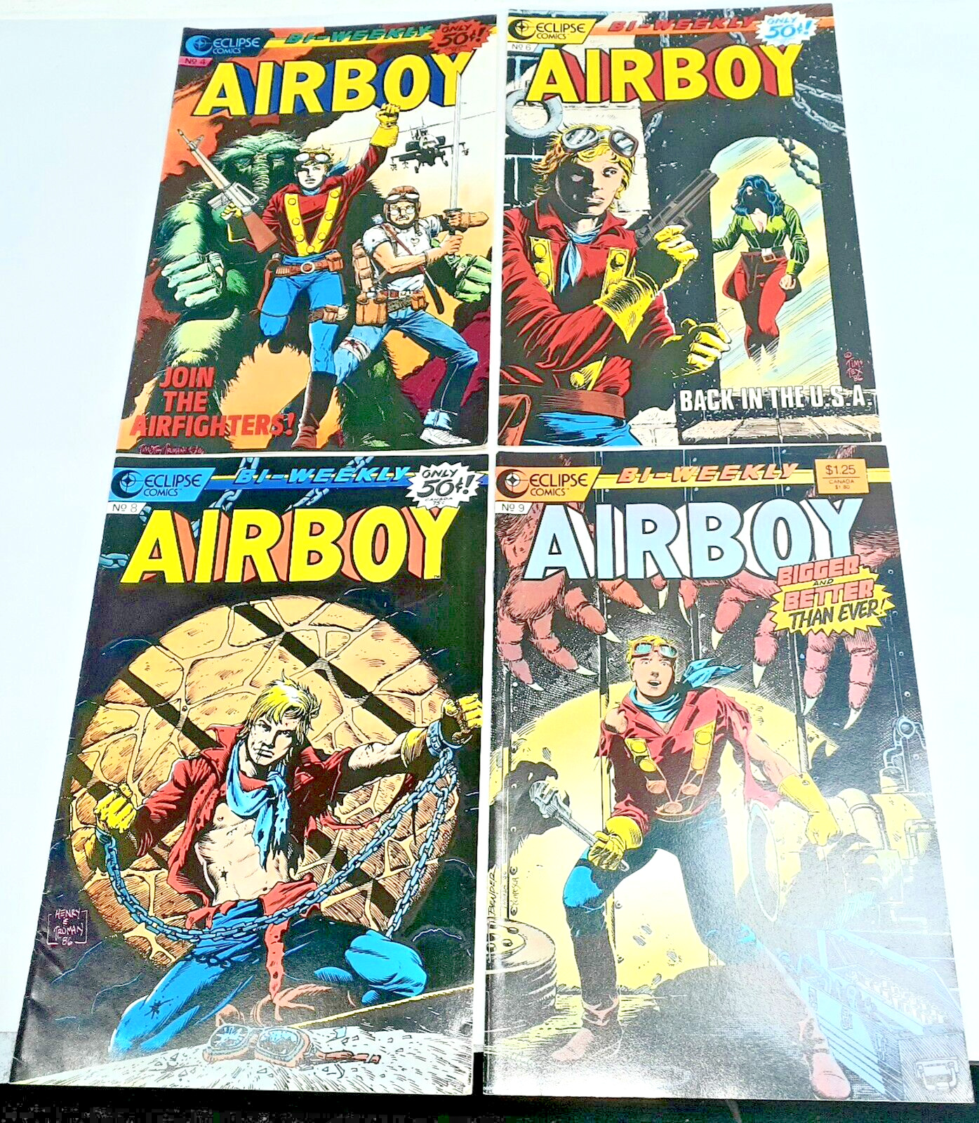 AIRBOY comics 4, 6, 8, 9 Eclipse Excellent Likely Unread 4 issues Sleeves Backs