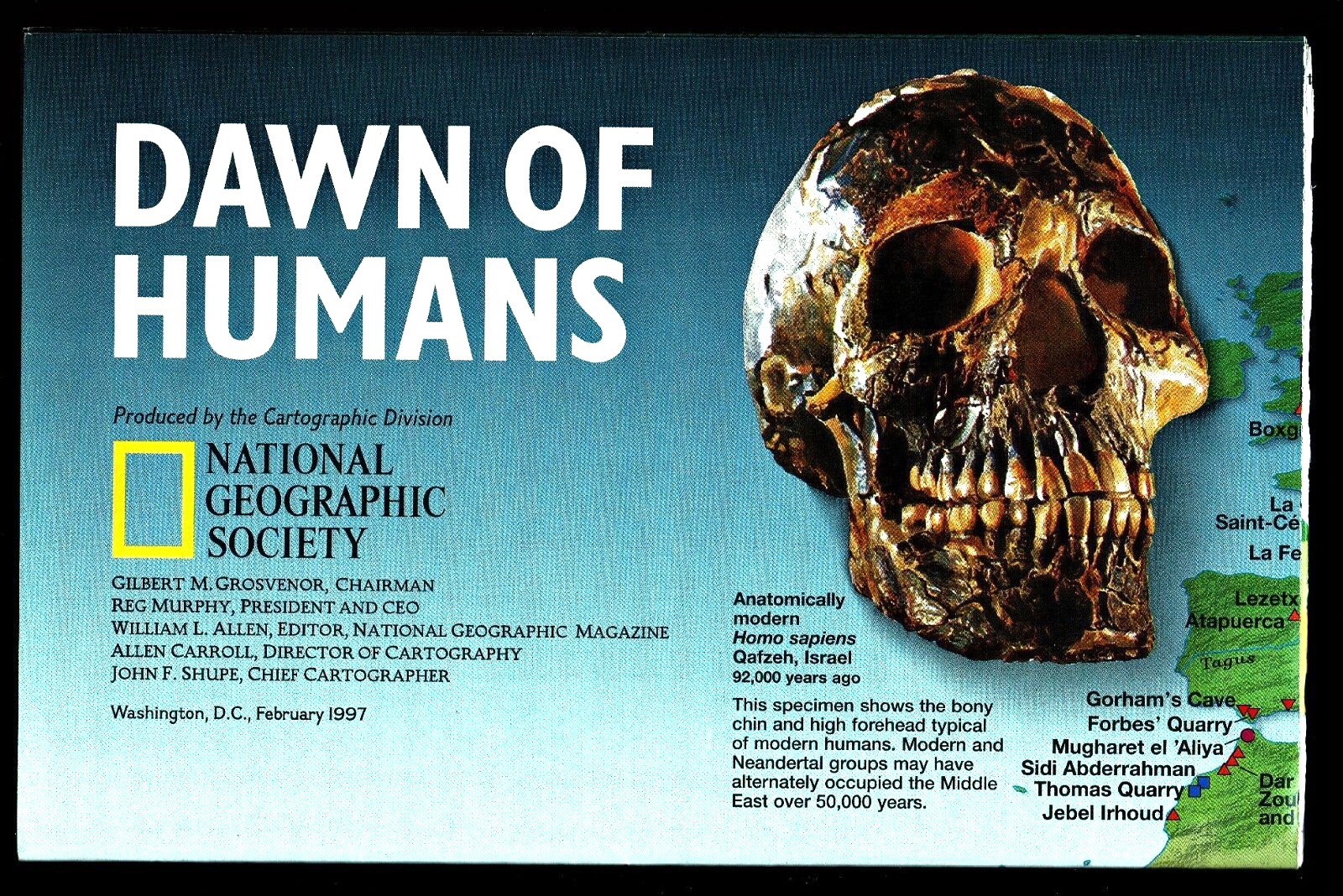 ⫸ 1997-2 February DAWN OF HUMANS National Geographic Map Evolution of Man - A1
