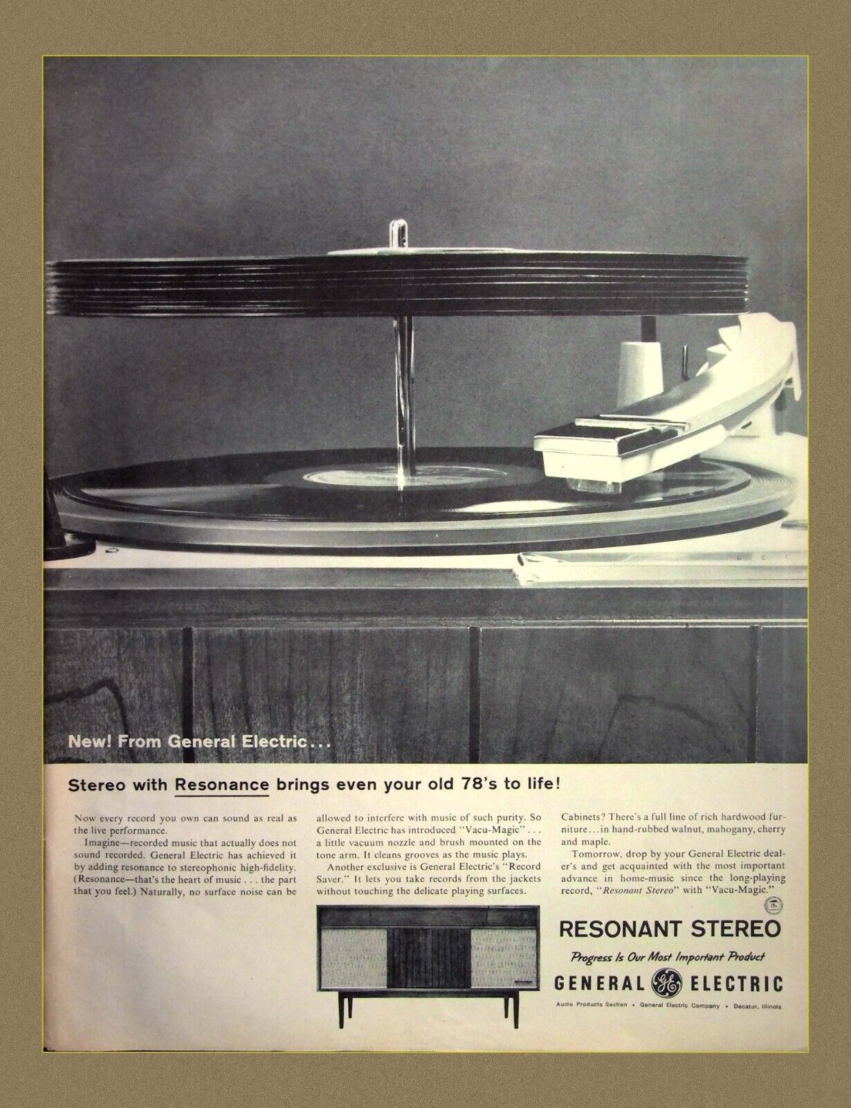 1960 General Electric Resonant Stereo Brings even your old 78s to Life Original