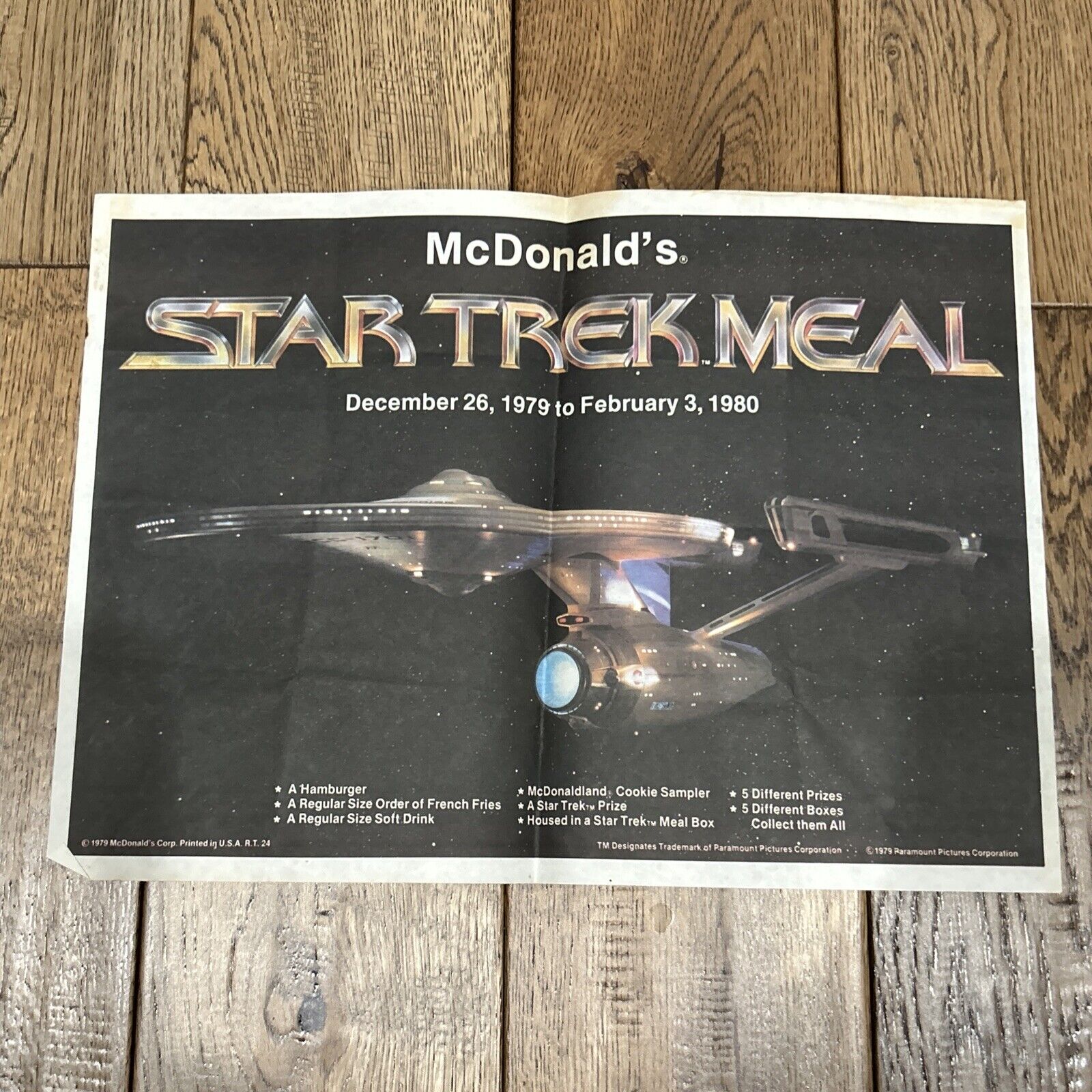 Vintage 1979 McDonald’s Star Trek Meal Tray Liner Promo