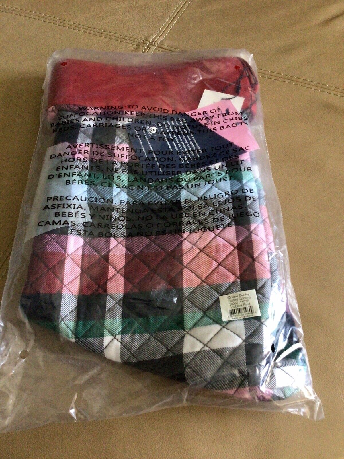 Vera Bradley Quilted Stocking Ribbons Red. NWT Retail $35.00