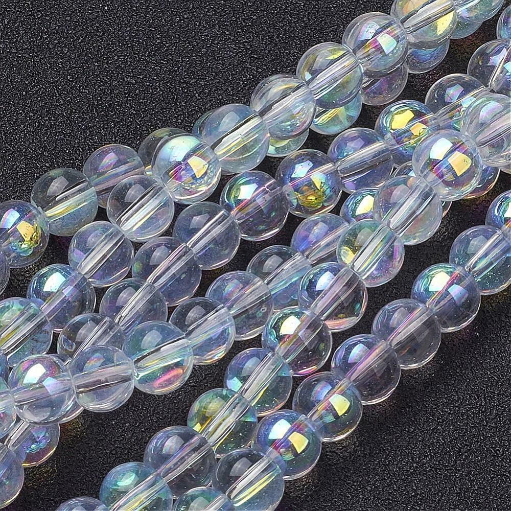 50 Clear Bubble Glass Beads Round 6mm BULK Spacers Jewelry Making AB Shimmer