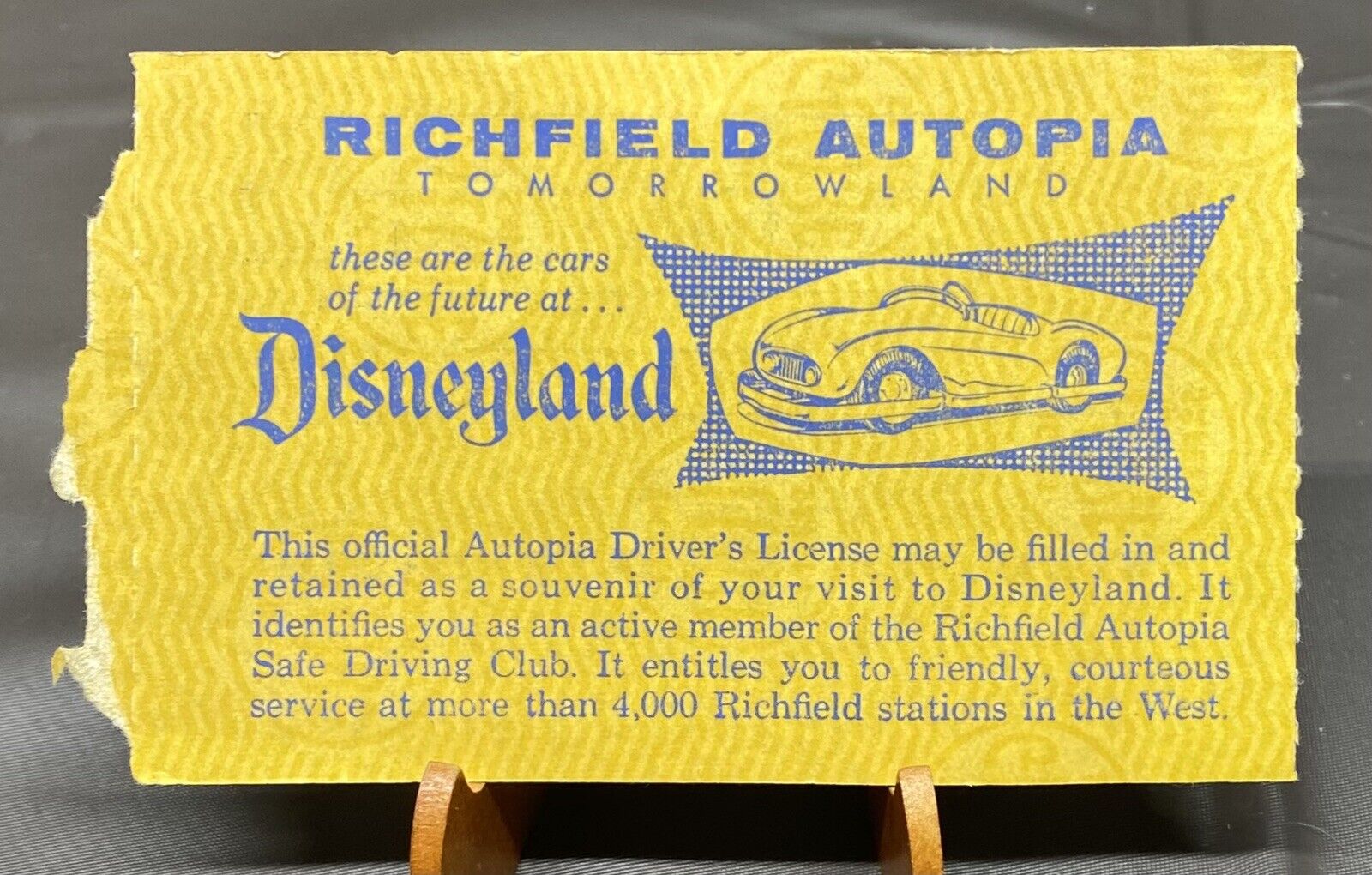 Vintage 1950\'s Disneyland Richfield Autopia Official Driver\'s License Card