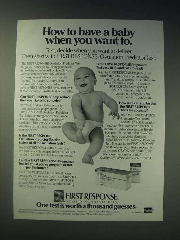 1989 First Response Ovulation Predictor Test Ad - How to have a baby when