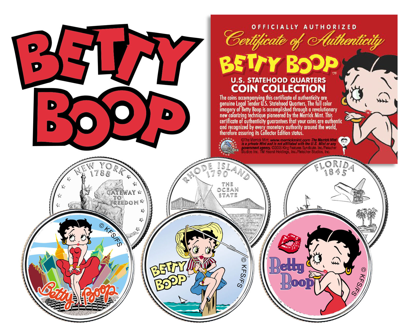 BETTY BOOP US Statehood Quarters Colorized 3-Coin Set *Officially Licensed*