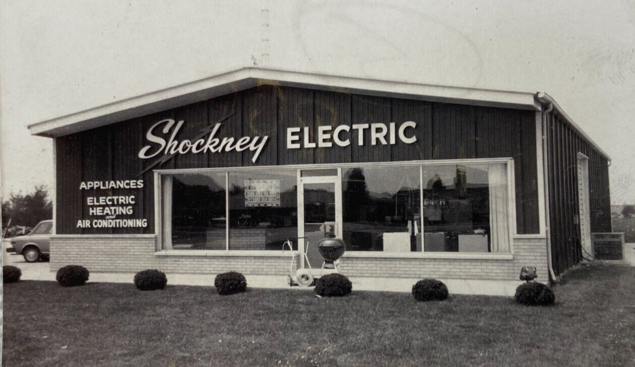 Shockney Electric Store Union City Indiana B&W Photograph 2.25 x 3.5