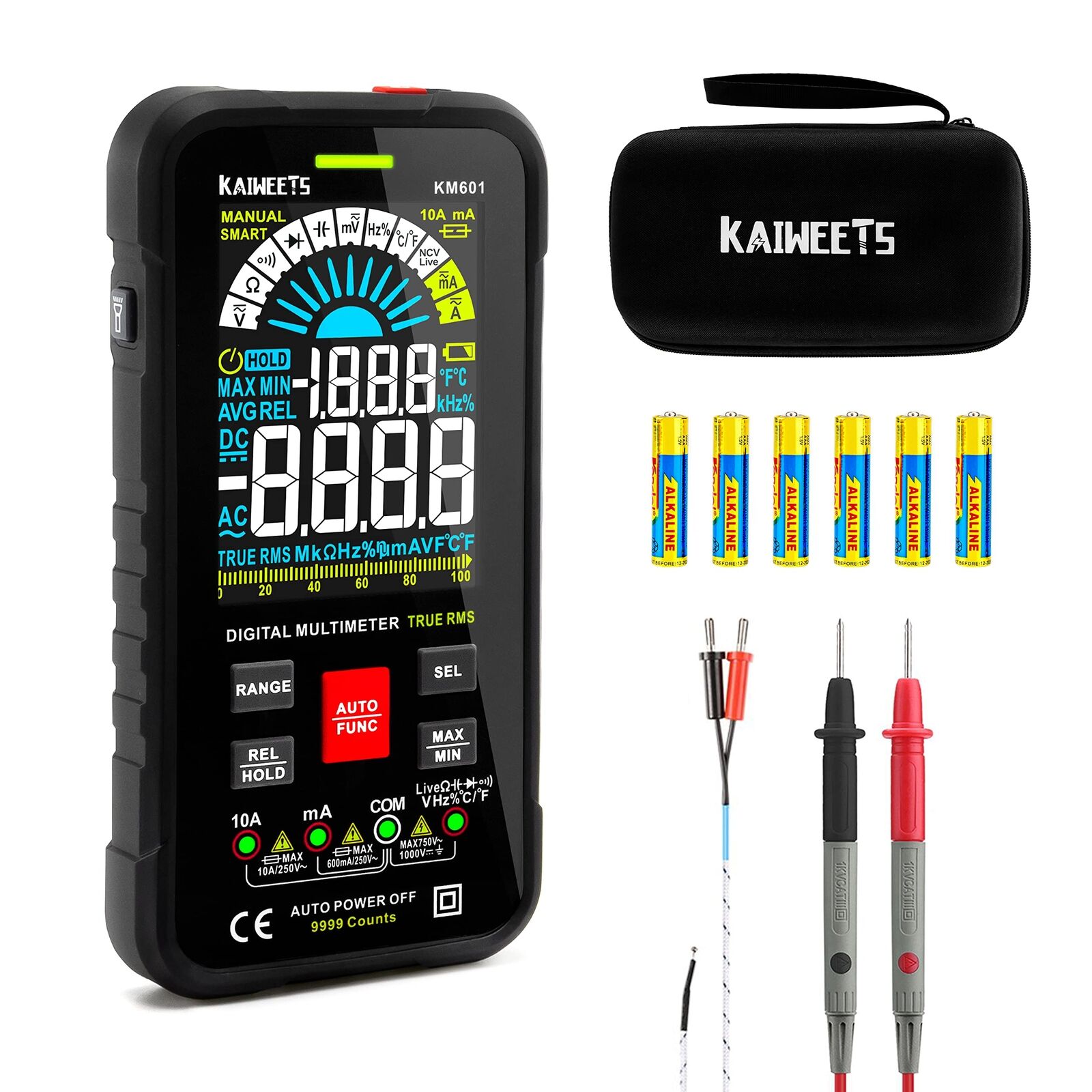 Kaiweets Tester 10000 Count Multimeter Dc/Ac Voltage Current KM601