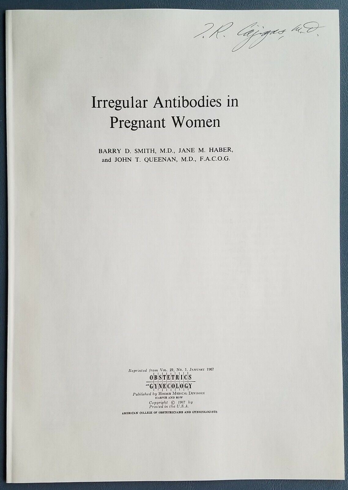 1967 Irregular Antibodies in Pregnant Women Pamphlet Obstetrics Gynecology