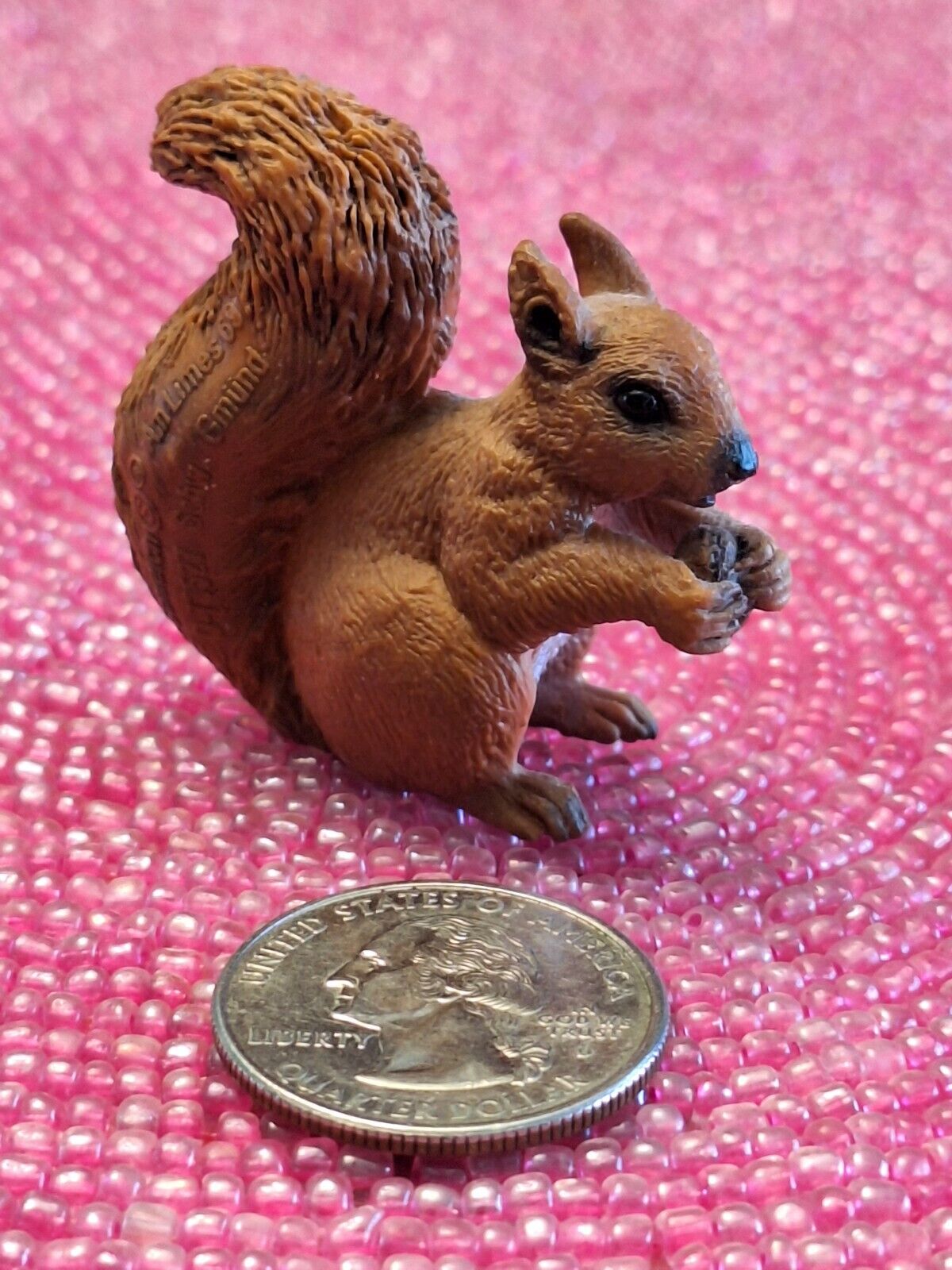 Miniature Squirrel Eating Acorn Sitting Fluffy Tail Brown Collectible Animal
