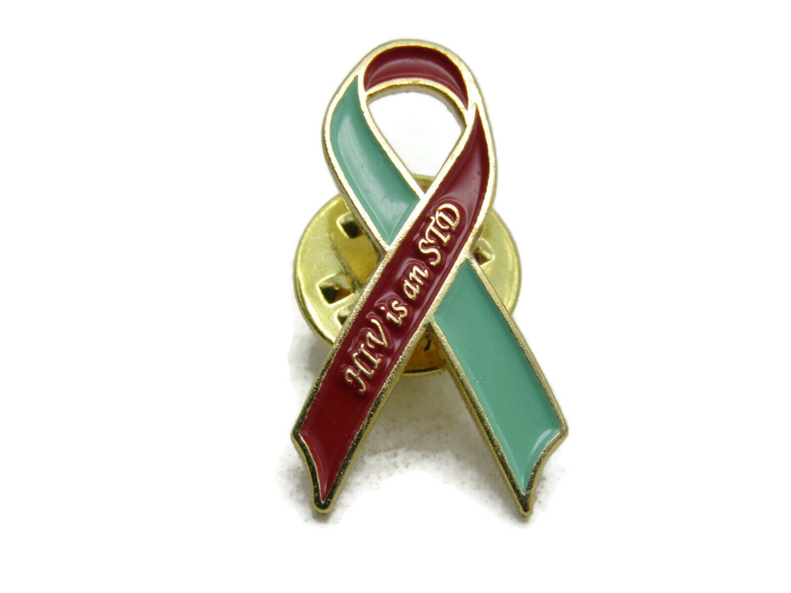 HIV Is An STD Lettered Ribbon Pin Red & Mint Green