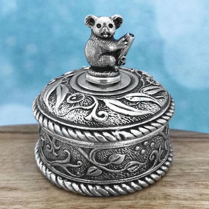 Koala Souvenir Miniature Jewellery Box Australiana Gift, Australian Made Pewter