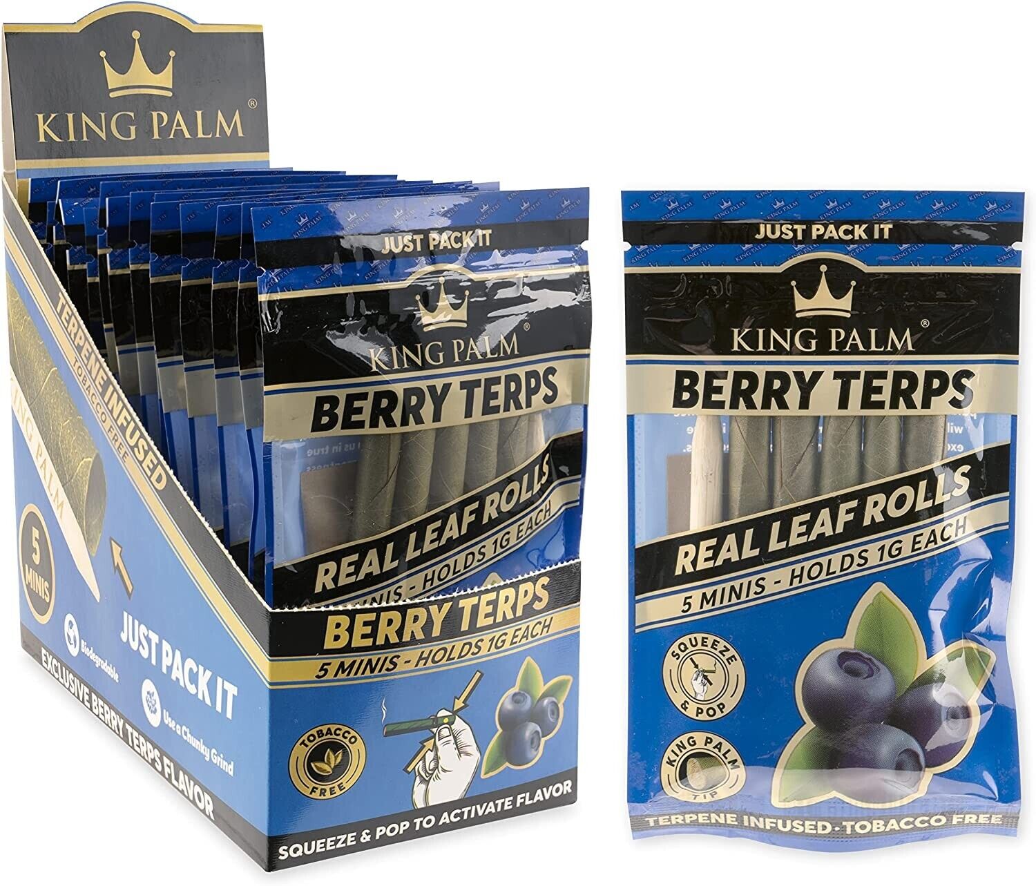 King Palm Mini Sized 15 Packs, 5 Rolls Berry Terpene Infused Organic Flavored