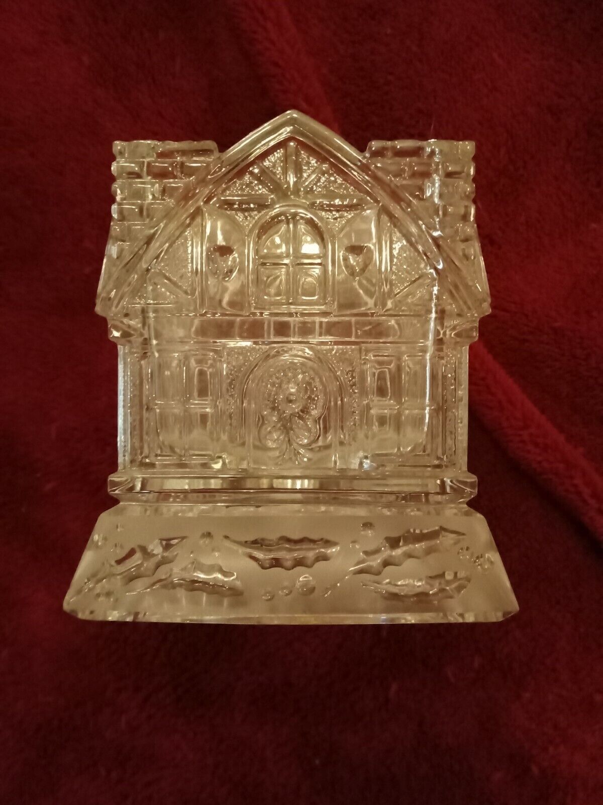 Beautiful Heavy Glass Christmas House Candle Holder
