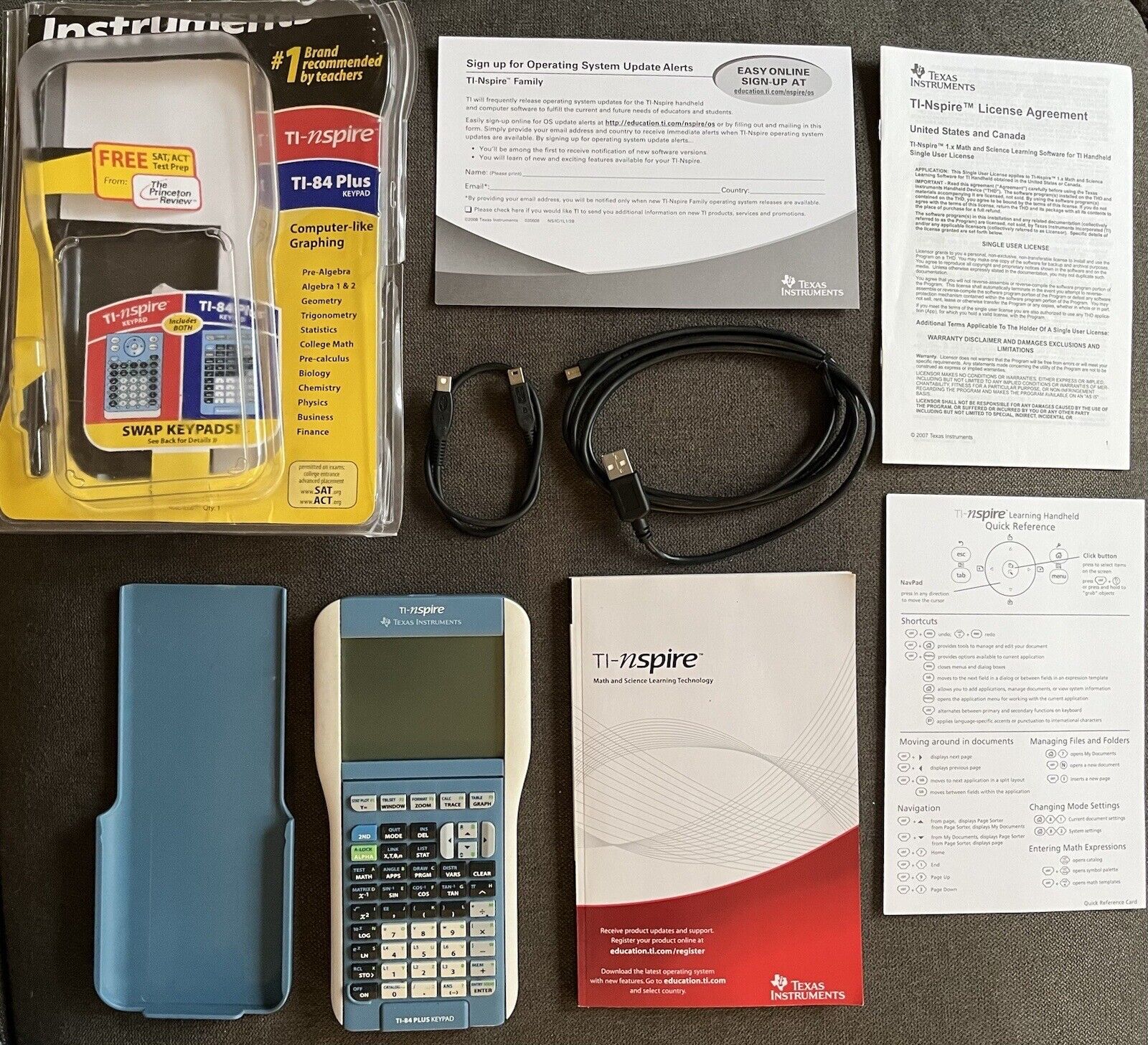 Texas Instruments TI-84 Plus Keypad  Calculator Cover Manual Cables in Package