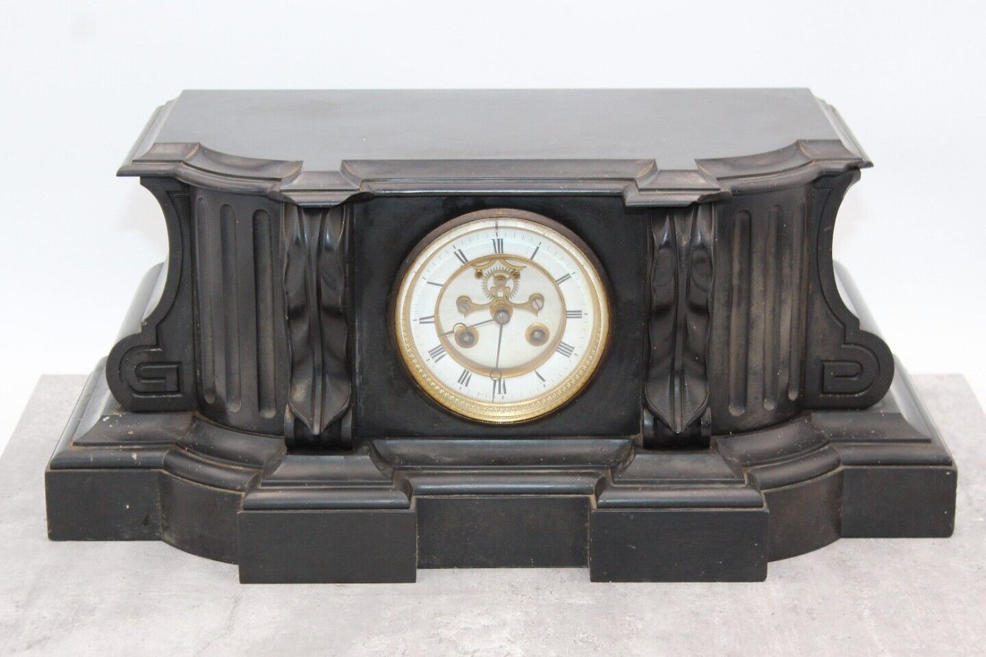 Antique Vintage Open Escapement Slate Marble Mantle Mantel Clock Used