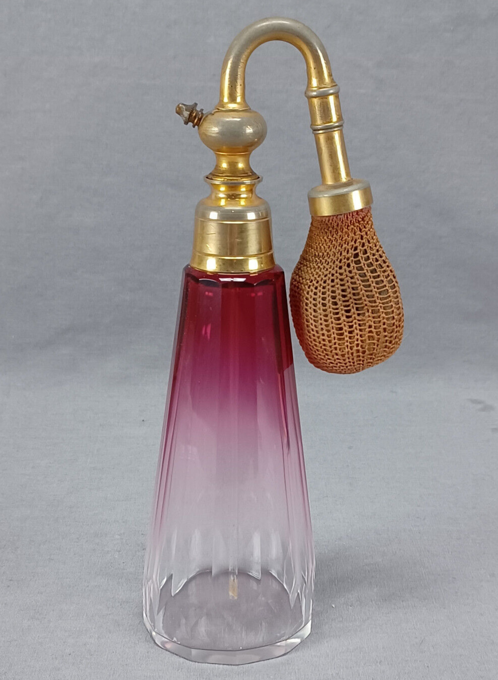 Vintage French Art Deco Rubina Cut Glass Perfume Atomizer Circa 1920s