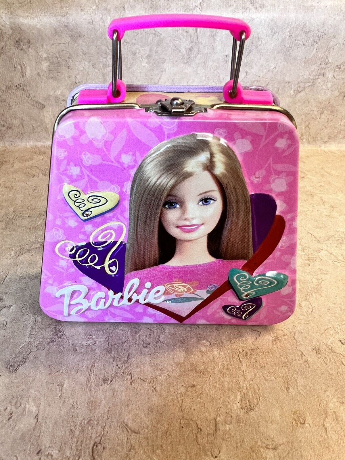 Vintage 2003 Hard to Find Barbie Mini Tin Candy Suitcase Lunchbox Collectible