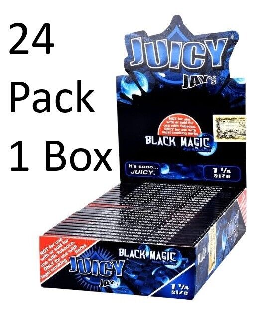 Juicy Jay\'s Black Magic 1 1/14 Rolling Papers Wraps 24 Packs~Cigarette Paper