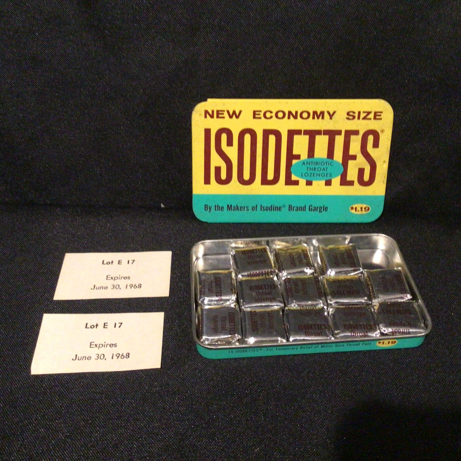 Vintage 1960s New Economy Size Isodettes Throat Lozenges Tin with Lozenges