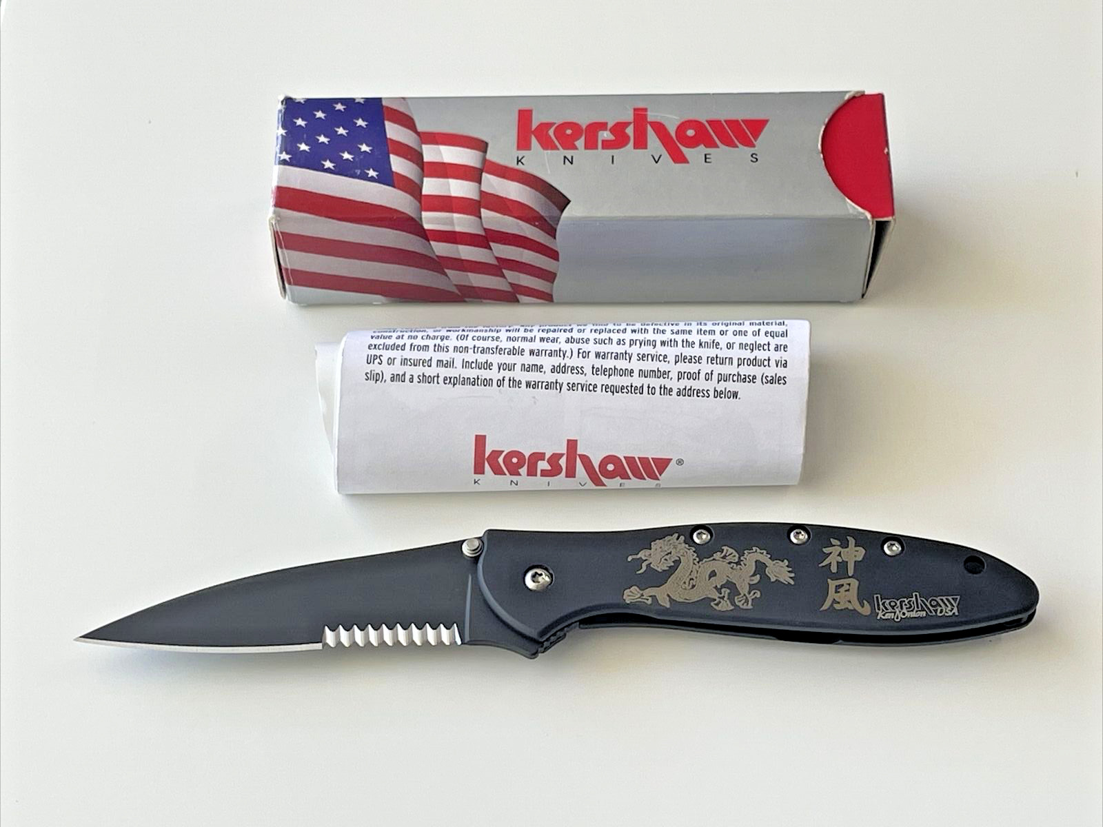 Kershaw 1660CKTST Leek Folding Knife Dragon Gold Etching Design USA 2008
