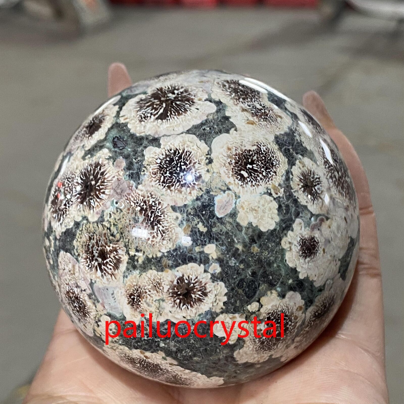 45mm+ Natural Green cherry blossom Ball Quartz Crystal Sphere Reiki Healing 1pc