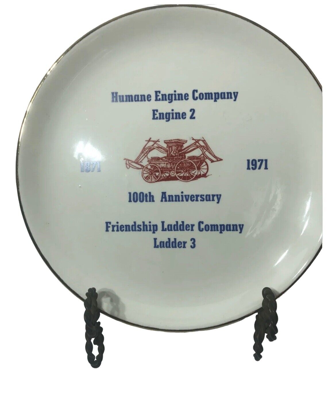 1971 Humane Engine Company Eng. 2 PA. 100th Fire Department Commemorative Plate