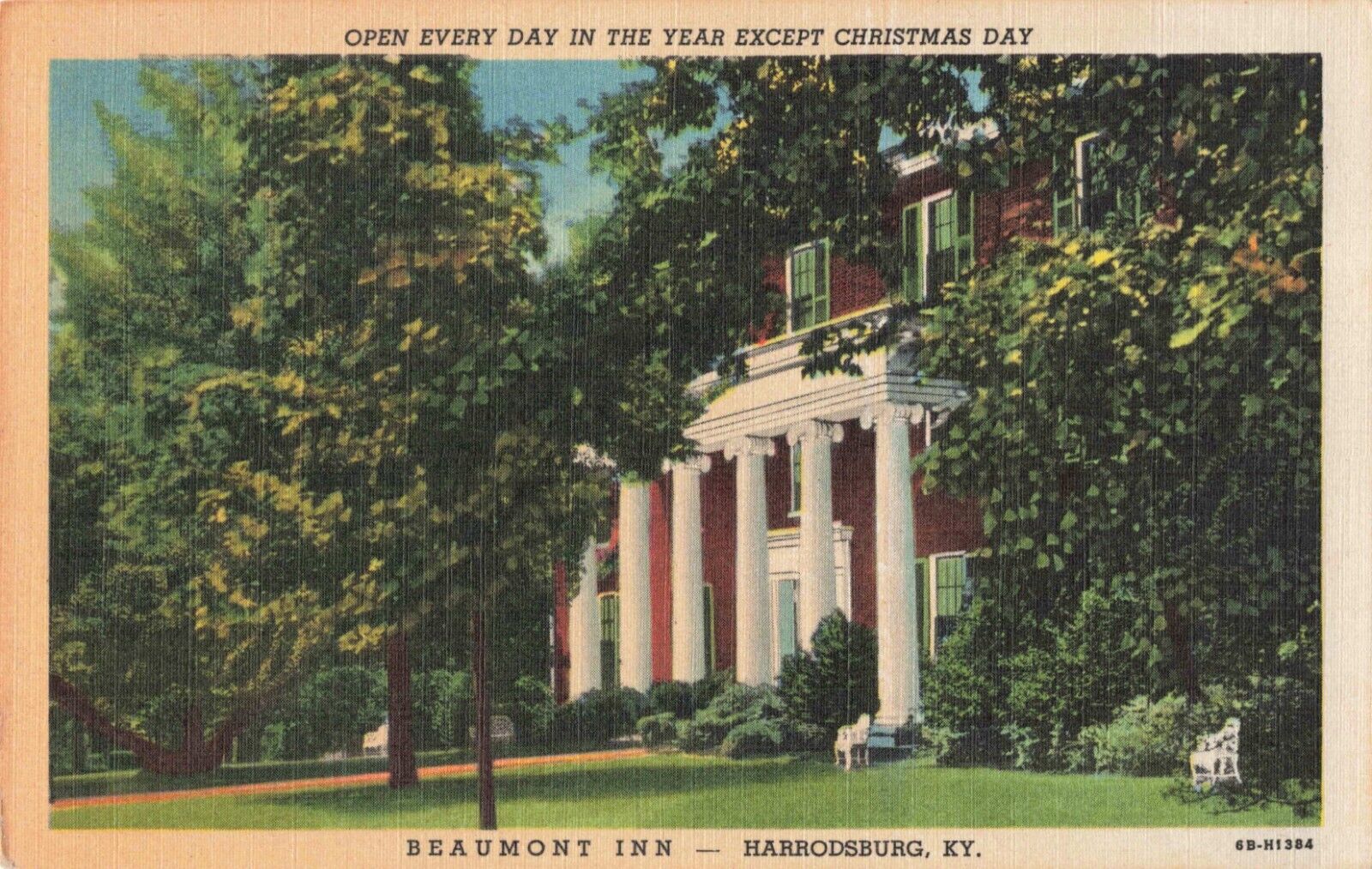 Harrodsburg KY Kentucky, Beaumont Inn, Advertising, Vintage Postcard