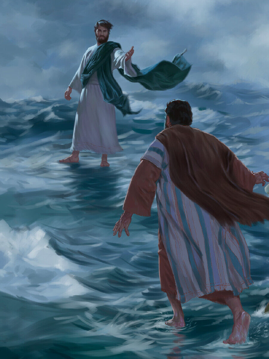 JESUS CHRIST 8.5X11 PHOTO WALKS ON WATER GOD FATHER SON HEAVEN ANGEL REPRINT