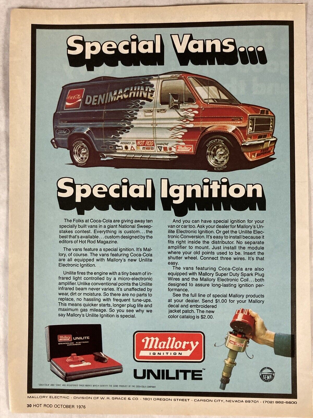 1976 Mallory Unilite Electronic Ignition Print Ad Coca Cola Denimachine
