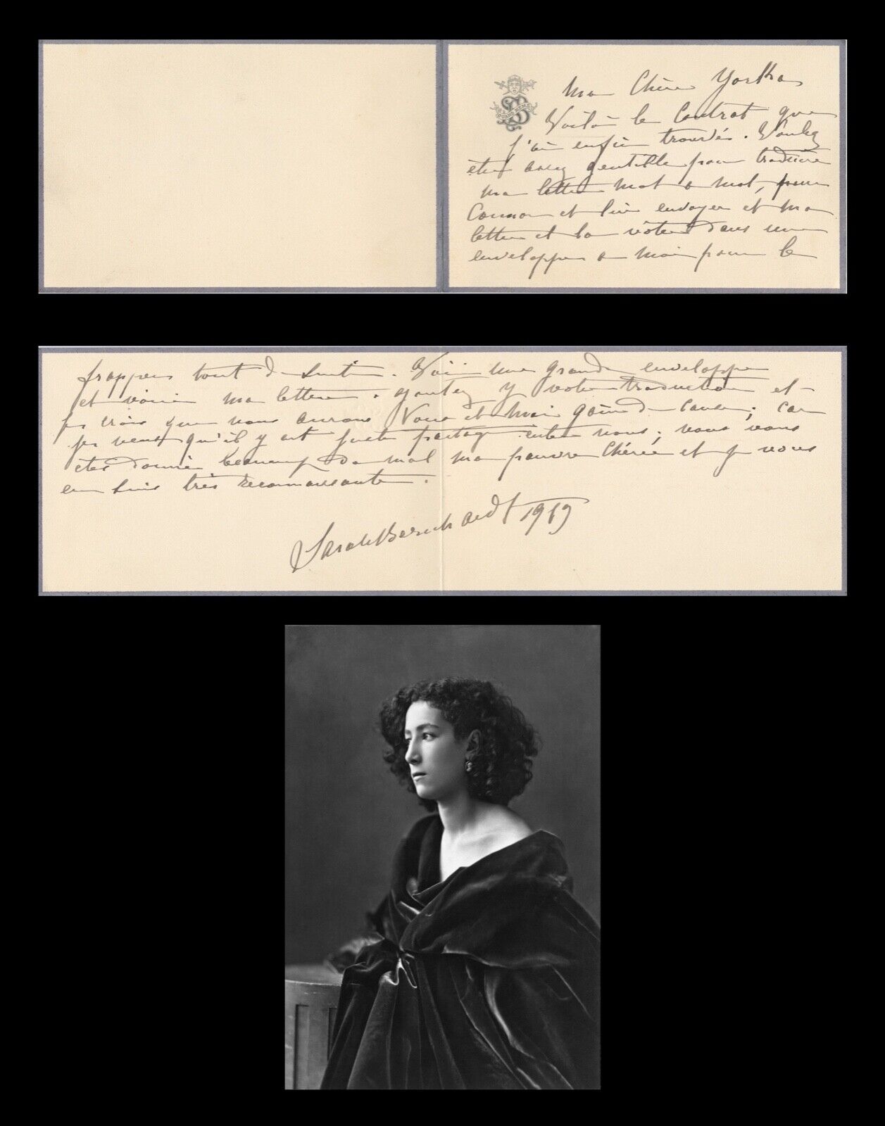 SARAH BERNHARDT  Autographed Inscribed Signed Letter Note Card