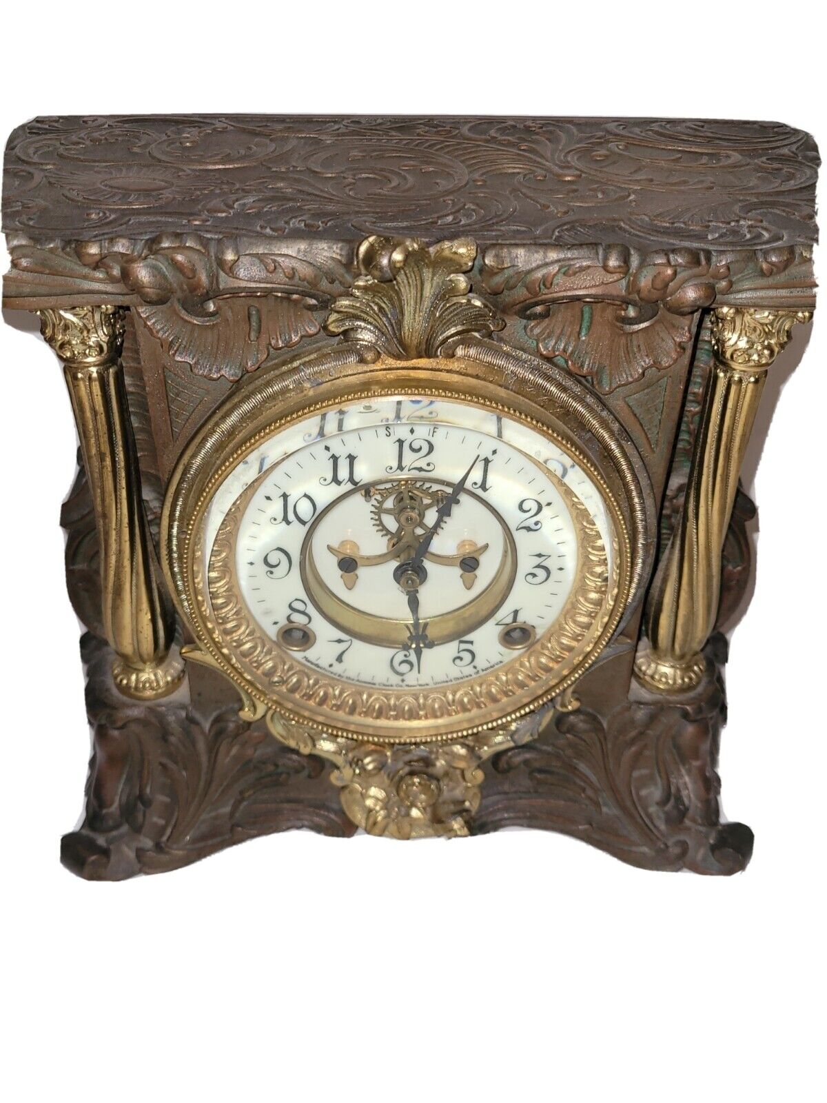  1800's Ansonia Clock Co. Antique  Cast Metal Mantle Clock - New York 
