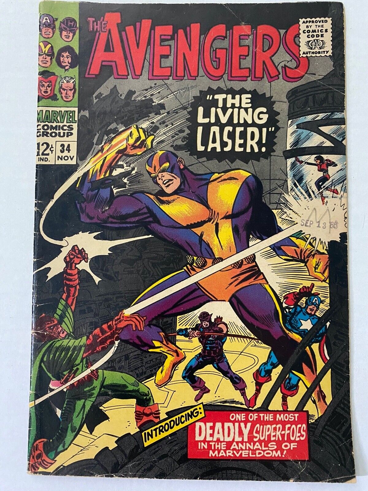 AVENGERS #34 : The Living Laser 1966 1st LIVING LASER APPEARANCE Marvel Comics