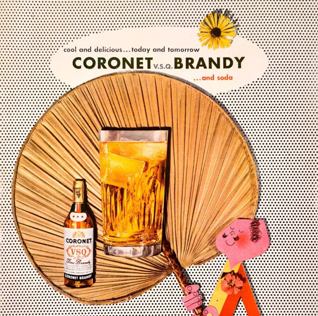 1944 Coronet Brandy Print Ad Cooler Drink Hot Summer Days California Grapes