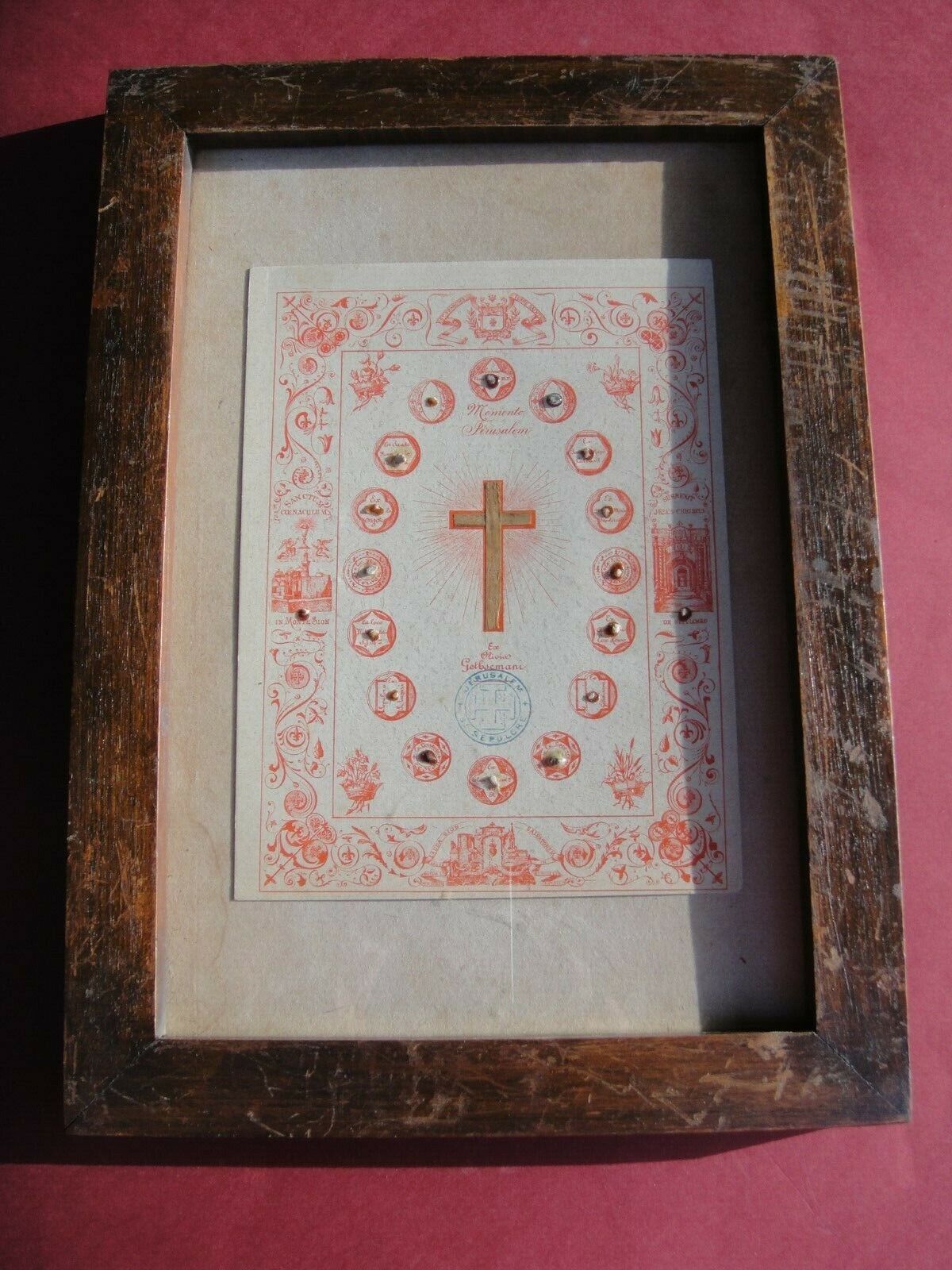Christian framed reliquary 1800s 19 relics Passion Jesus Christ Holy Family