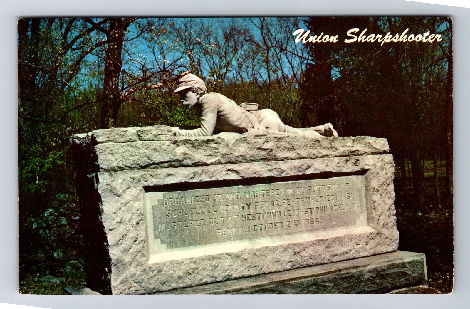 Gettysburg PA- Pennsylvania, Union Sharpshooter Monument, Vintage Postcard