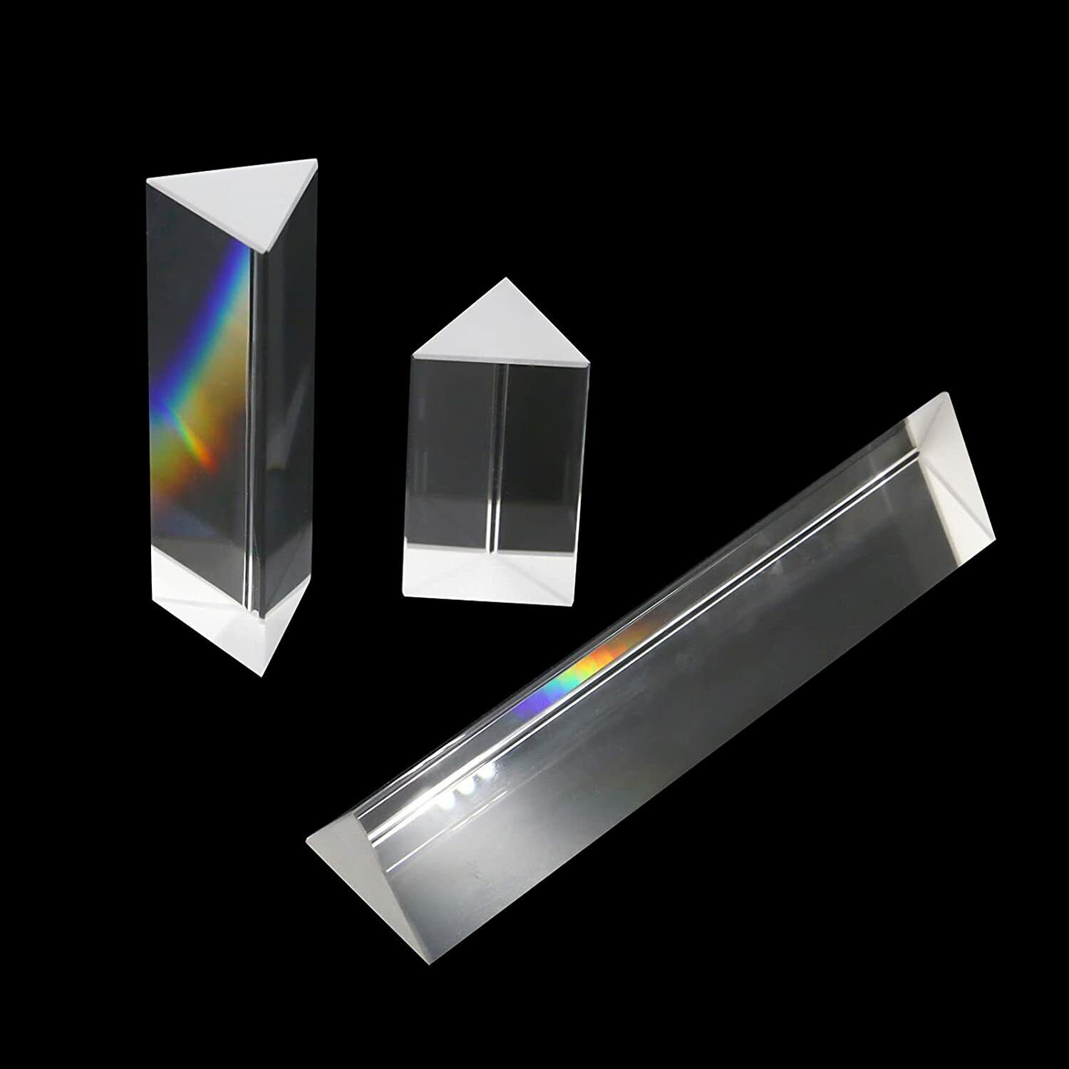 3 Pack Optical Glass Triangular Prism for Light Refraction Spectrum Learning