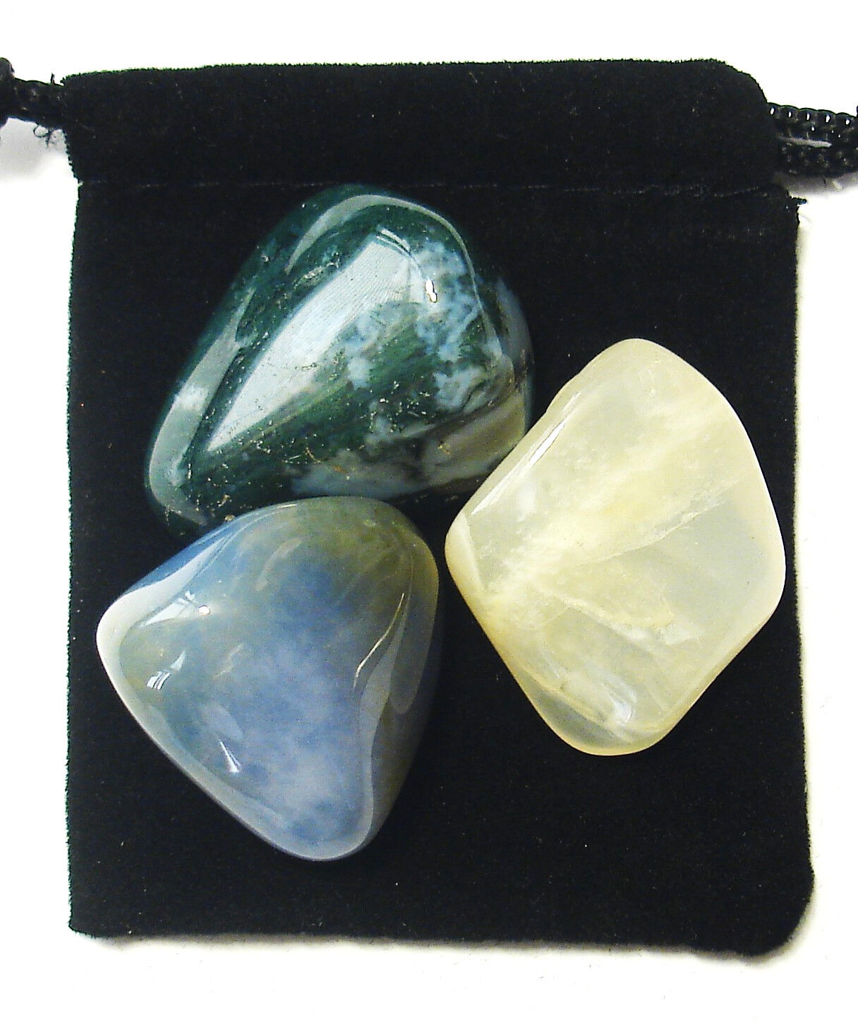 CANCER ZODIAC / ASTROLOGICAL Tumbled Crystal Healing Set = 3 Stones+ Pouch+ Card