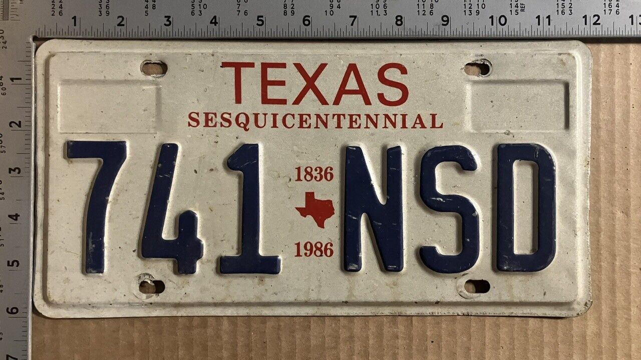 1986 Texas license plate 741 NSD Ford Chevy Dodge 10325