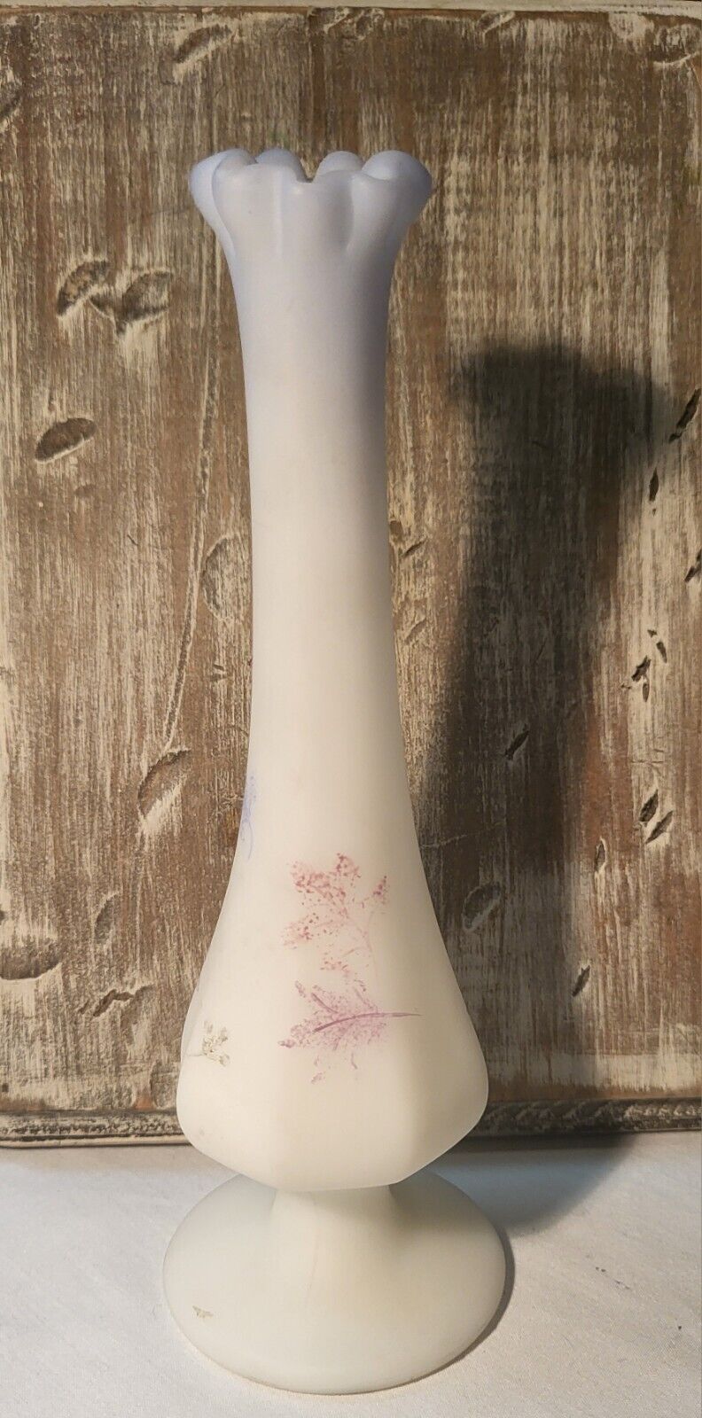 Vintage Fenton Pale Blue Flowers Satin Glass Vase Artist Signed