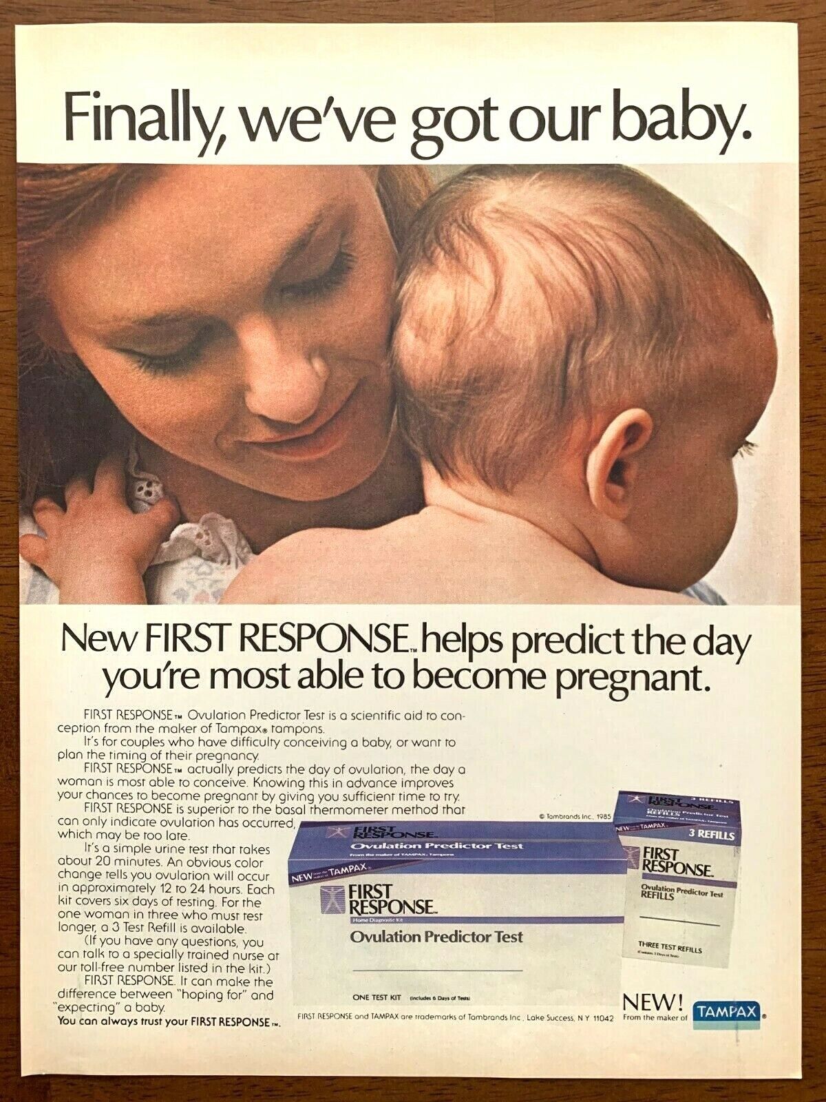 1985 Tampax First Response Vintage Print Ad/Poster Retro Pregnancy Baby Décor 